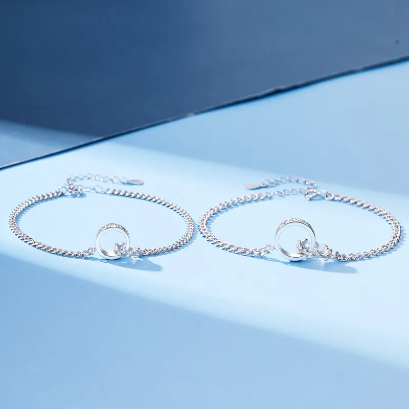 Lao Feng Xiang S925 Silver Bracelet Pair Unisex Silver-8