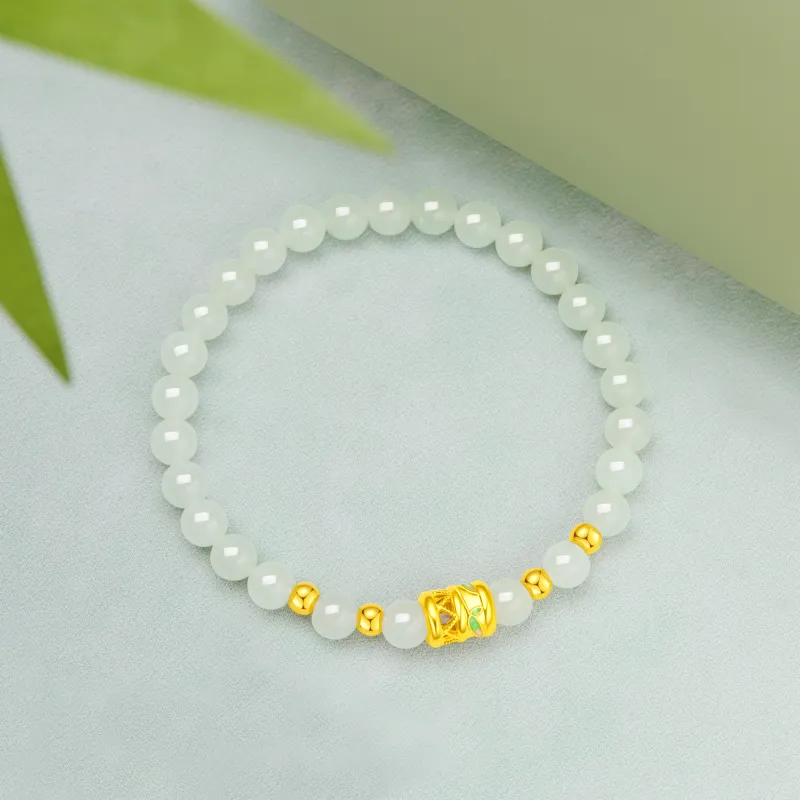 Lao Feng Xiang Hetian Jade Bracelets Pale Greenish White Jade Women's-2