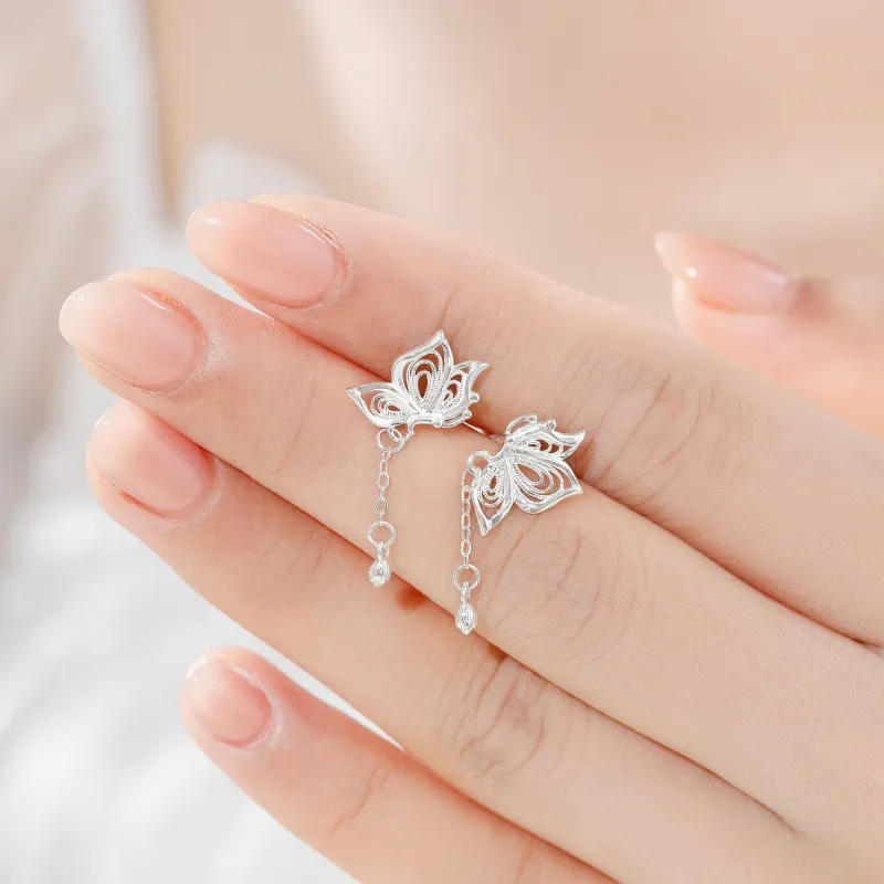 Lao Feng Xiang 999 Fine Silver Earrings Women's-4