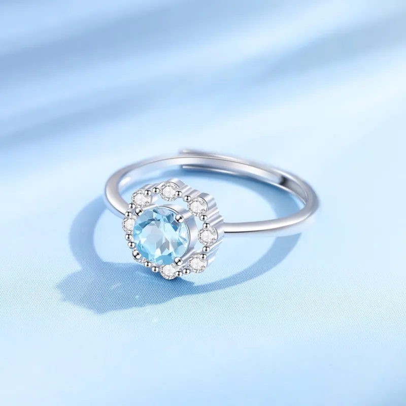 Lao Feng Xiang Natural Topaz S925 Silver Rings Women's-5