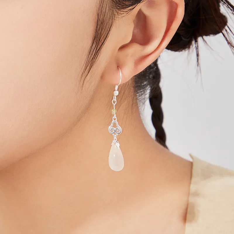 Lao Feng Xiang Natural Chalcedony Earrings Women's-5