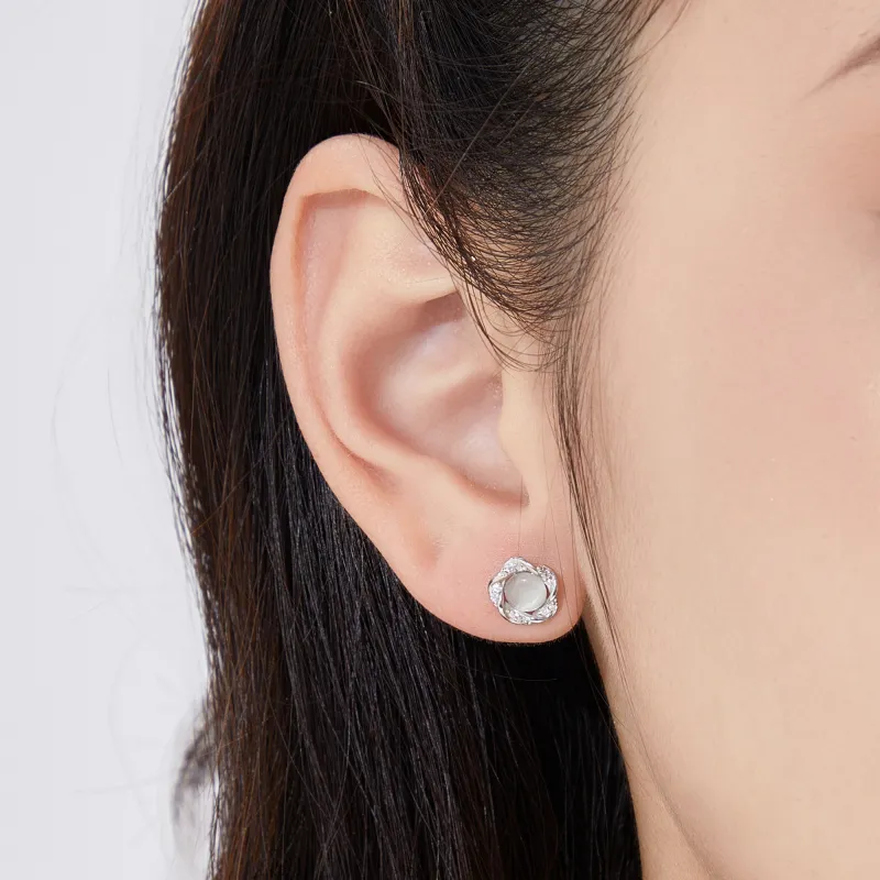 Lao Feng Xiang S999 Silver Sterling Silver Stud Earrings Women's-5