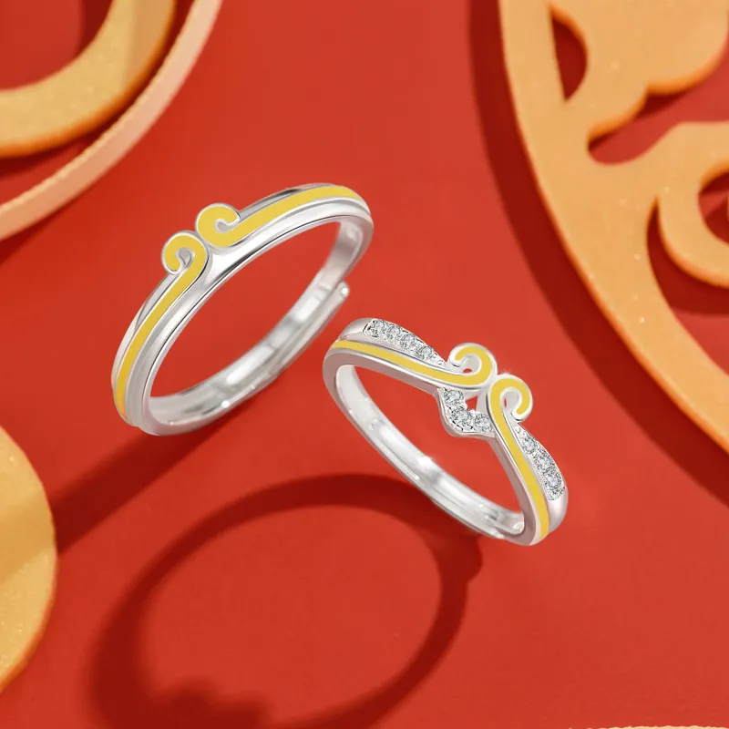Lao Feng Xiang 925 Sterling Silver Ring Pair Unisex-3