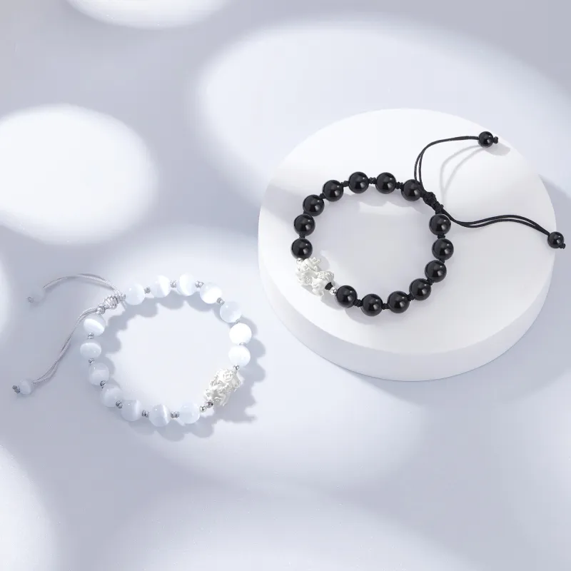 Lao Feng Xiang S999 Fine Silver Sterling Silver Beaded Bracelet Pair Unisex Box-13