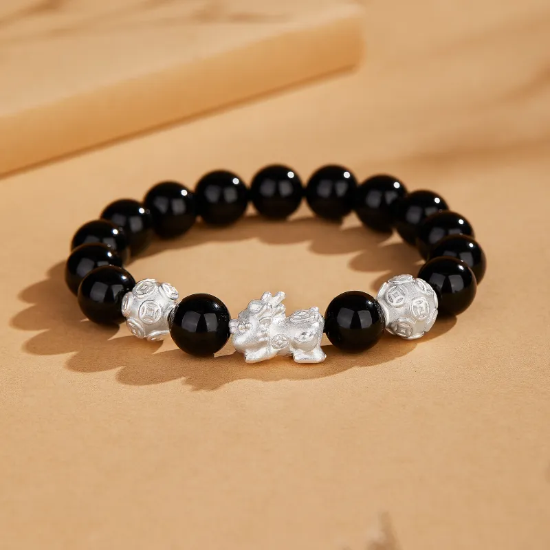 Lao Feng Xiang S999 Fine Silver Sterling Silver Beaded Bracelet Pair Unisex Box-10