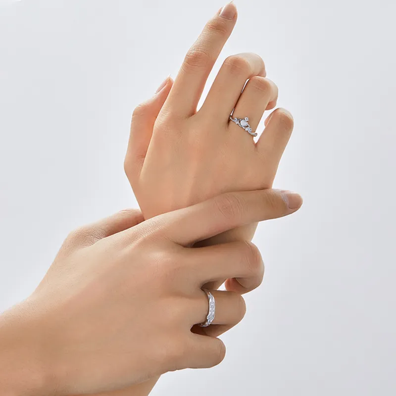 Lao Feng Xiang S925 Silver Ring Pair Unisex-2
