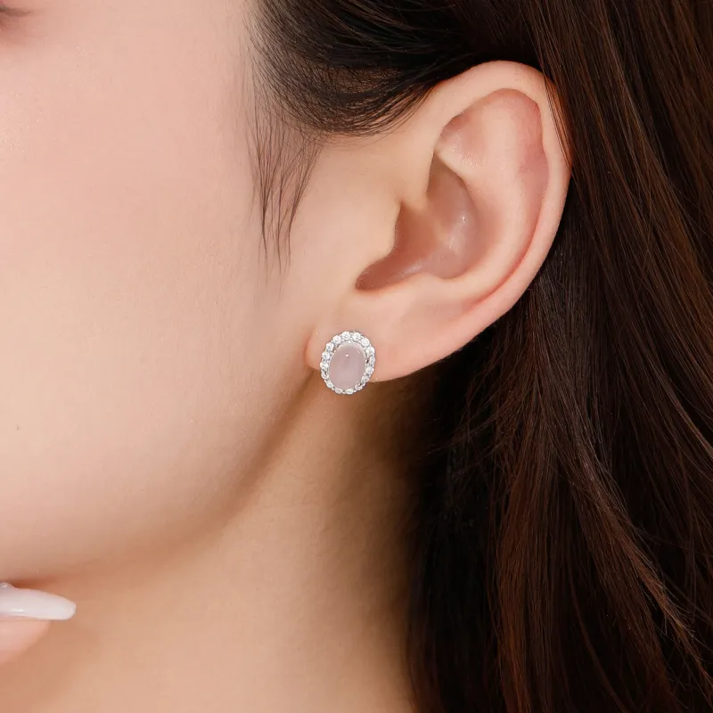 Lao Feng Xiang Chalcedony Stud Earrings Women's-6