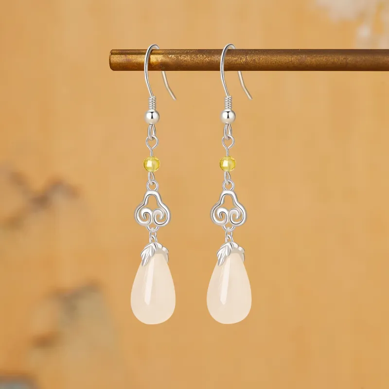 Lao Feng Xiang Natural Chalcedony Earrings Women's-2