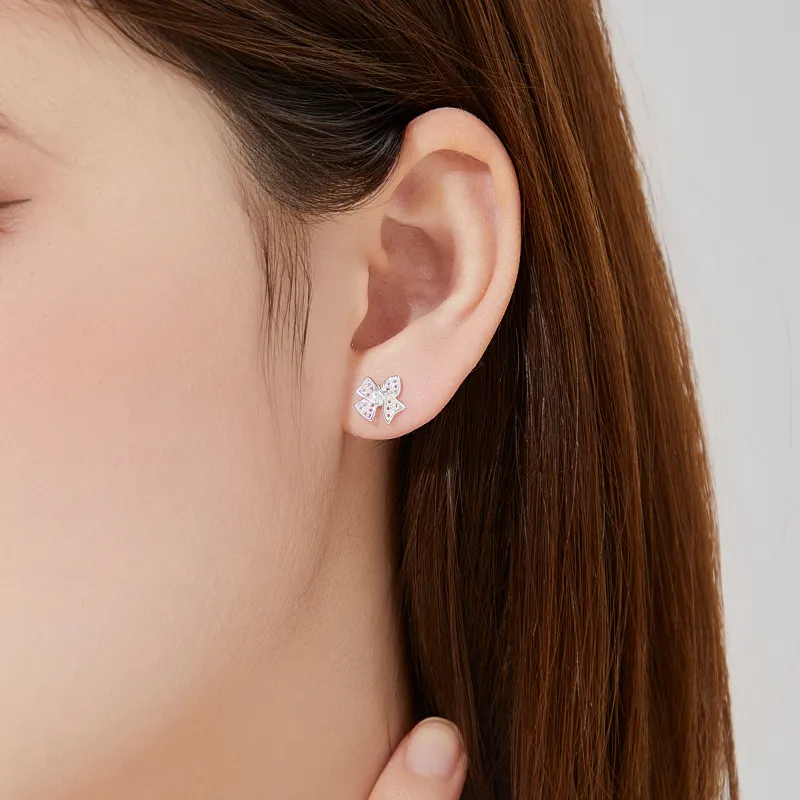 Lao Feng Xiang 925 Sterling Silver Stud Earrings Women's-1