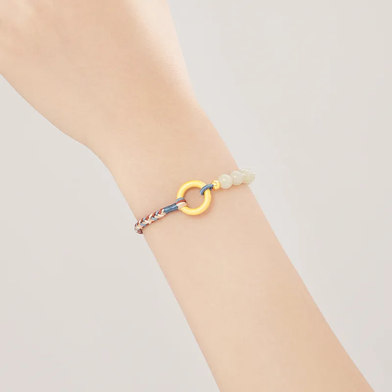 Lao Feng Xiang 999 Fine Silver Hetian Beauty Jade Bracelet Women's-5