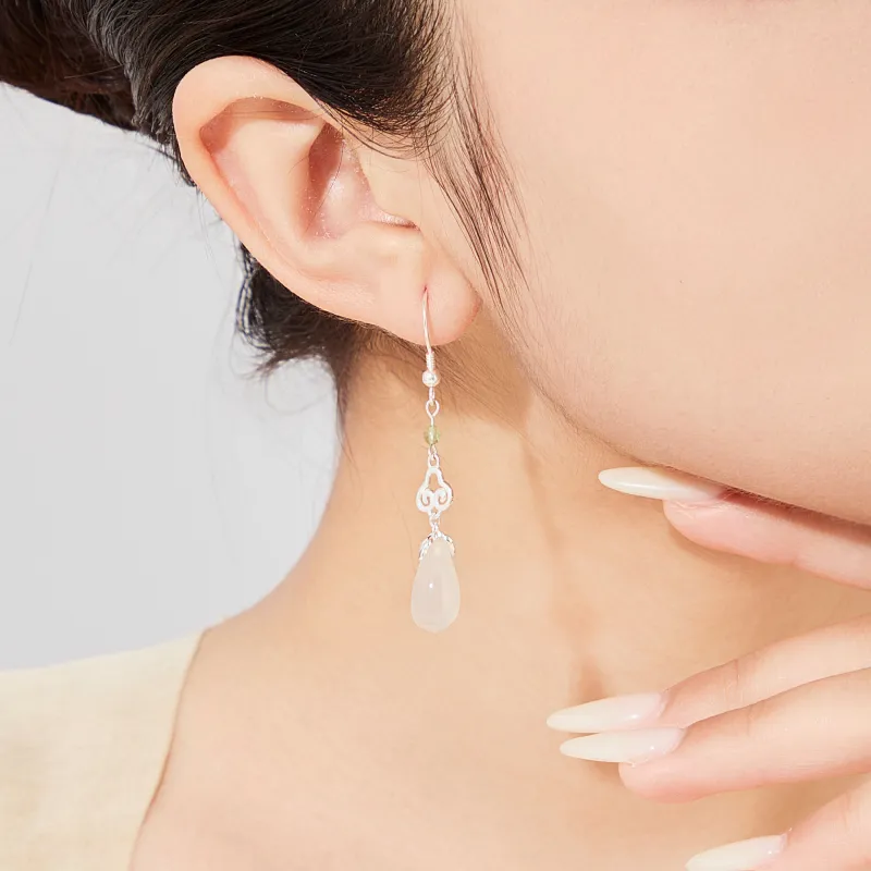 Lao Feng Xiang Natural Chalcedony Earrings Women's-3
