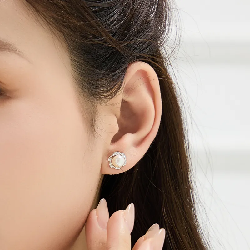 Lao Feng Xiang Pearl Stud Earrings Women's-4