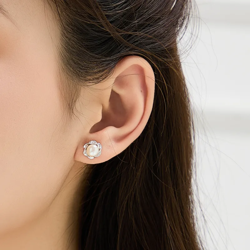 Lao Feng Xiang Pearl Stud Earrings Women's-6