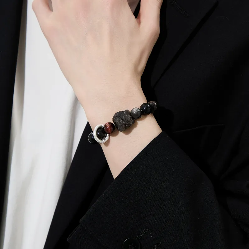 Lao Feng Xiang Natural Obsidian Bracelets Unisex-3