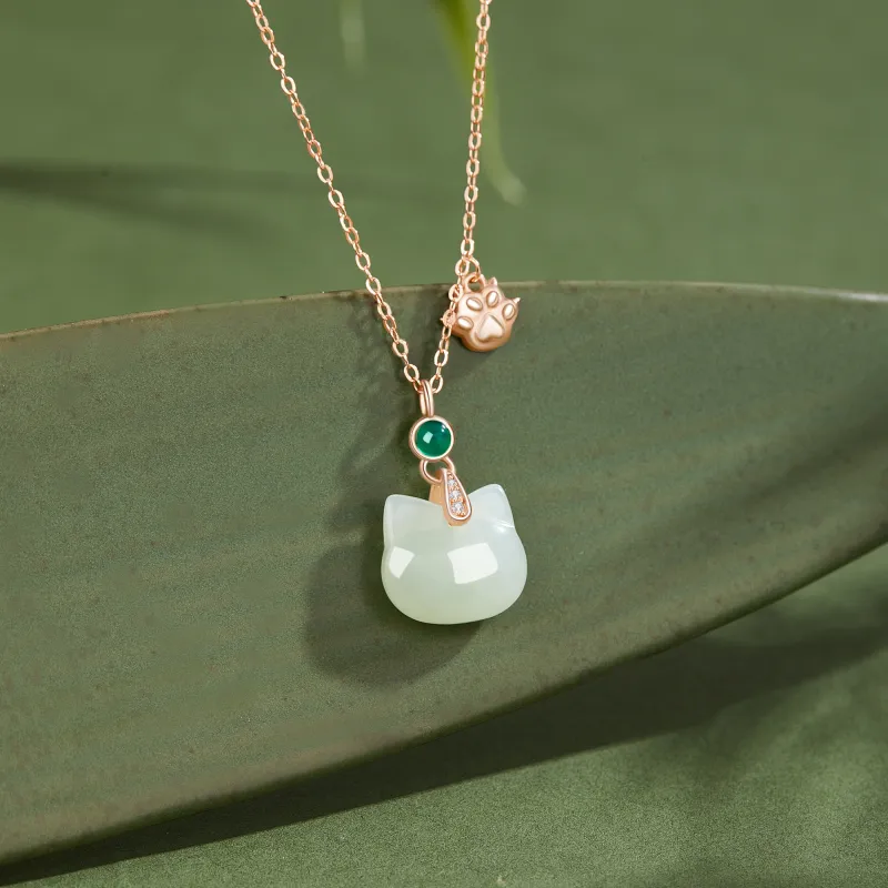 Lao Feng Xiang Hetian Jade Necklaces Pale Greenish White Jade Women's-3