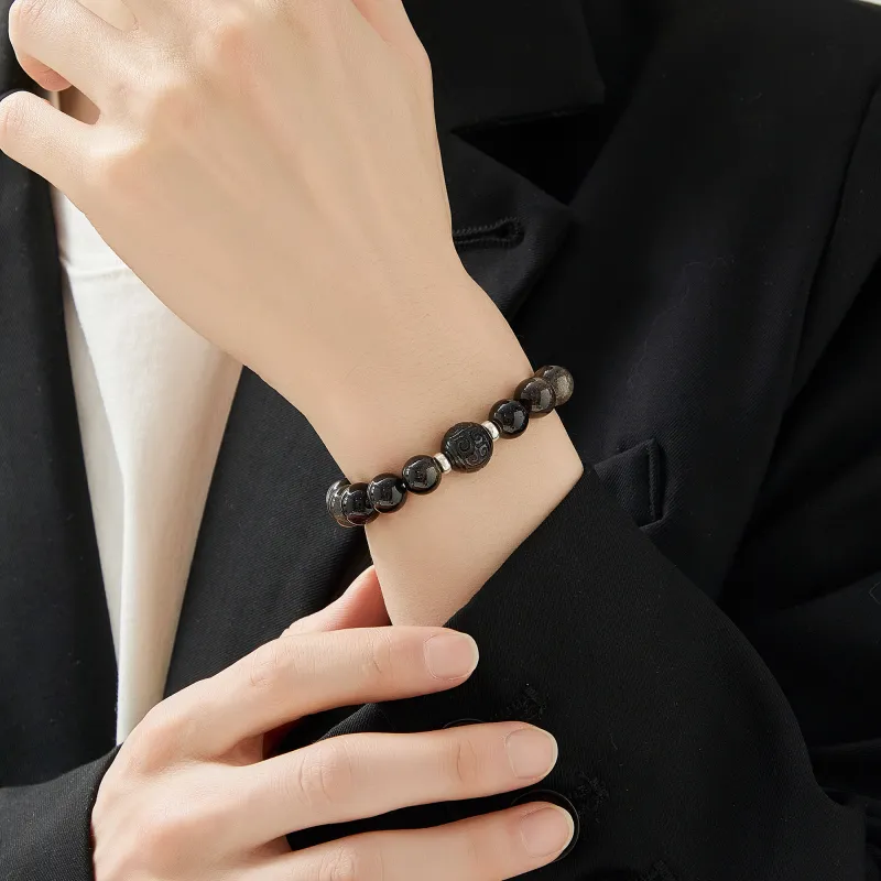 Lao Feng Xiang Natural Obsidian Bracelets Unisex-3