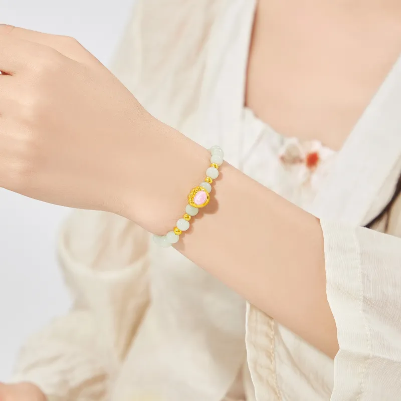 Lao Feng Xiang Hetian Jade Bracelets Green Jade Women's-4