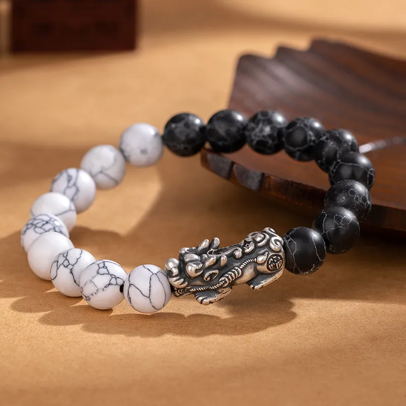 Lao Feng Xiang S999 Fine Silver Sterling Silver Beaded Bracelet Men's-4