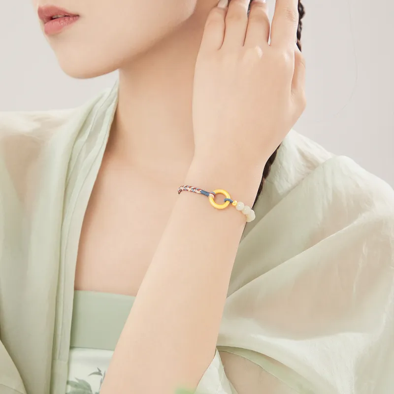 Lao Feng Xiang 999 Fine Silver Hetian Beauty Jade Bracelet Women's-3