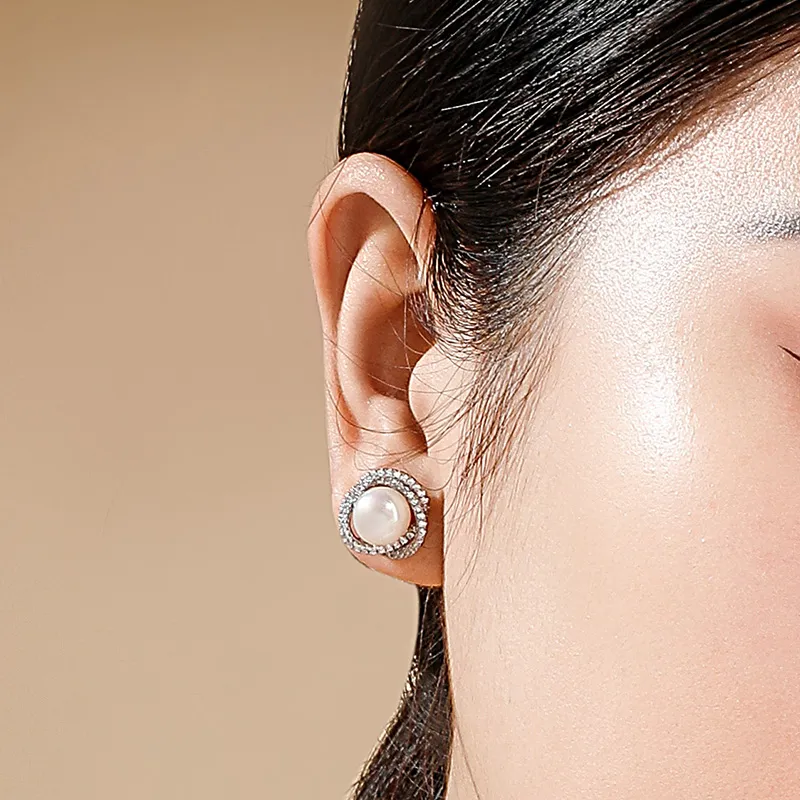 Lao Feng Xiang S925 Silver Stud Earrings Women's-6