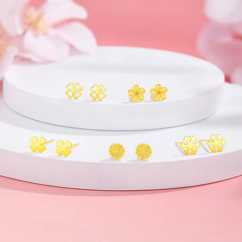 Lao Feng Xiang S999 Fine Silver Stud Earrings Women's-5