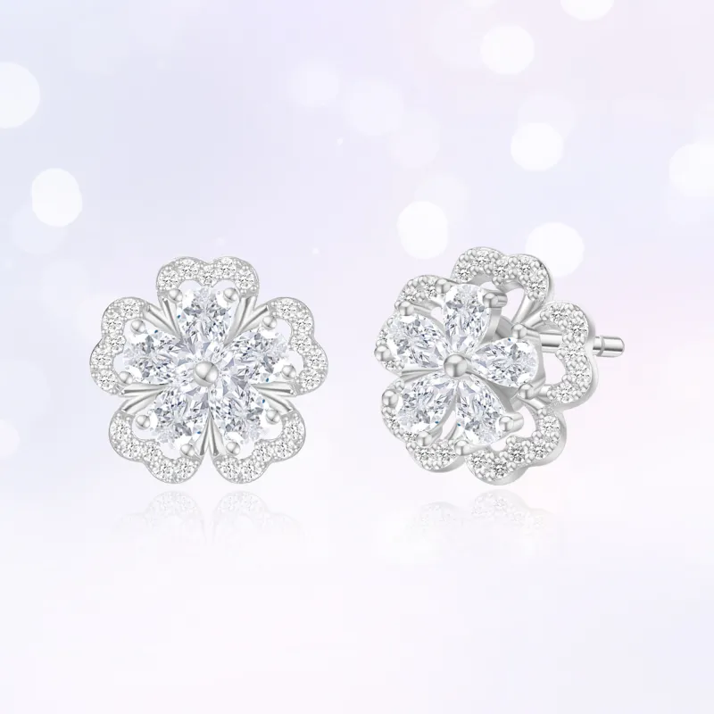 Lao Feng Xiang S925 Silver Stud Earrings Women's-3