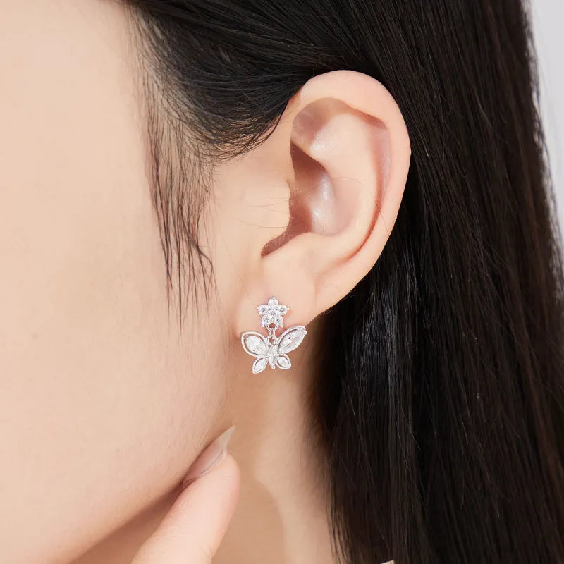 Lao Feng Xiang S925 Sterling Silver Stud Earrings Women's-6