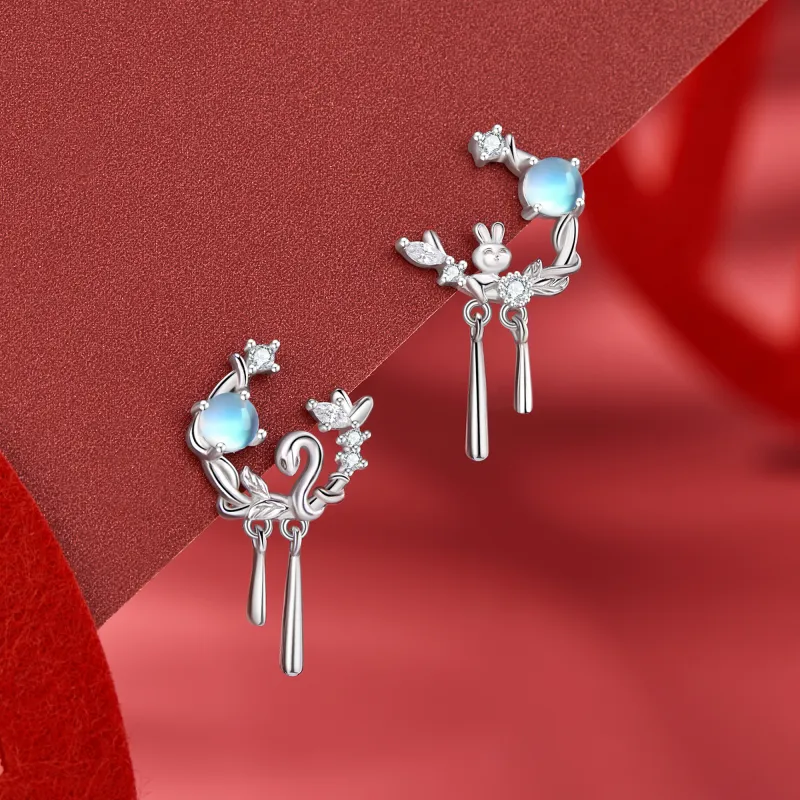 Lao Feng Xiang S925 Sterling Silver Stud Earrings For Women's Women's-1