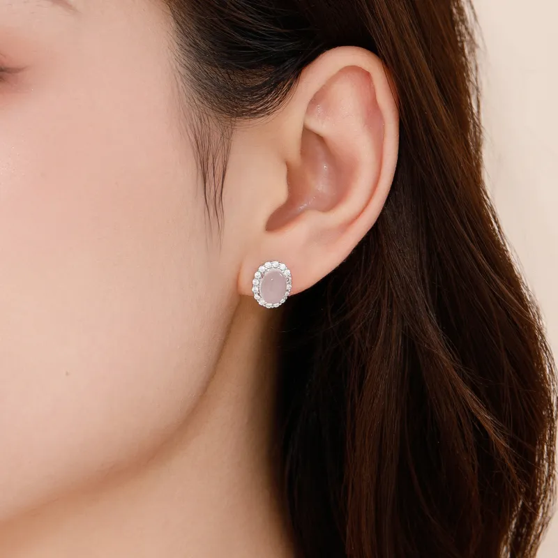 Lao Feng Xiang Chalcedony Stud Earrings Women's-2