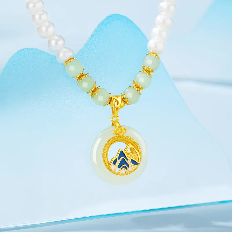 Lao Feng Xiang Hetian Jade Necklaces Pale Greenish White Jade Women's-1