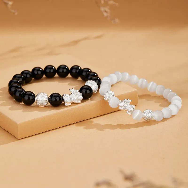 Lao Feng Xiang S999 Fine Silver Sterling Silver Beaded Bracelet Pair Unisex Box-2