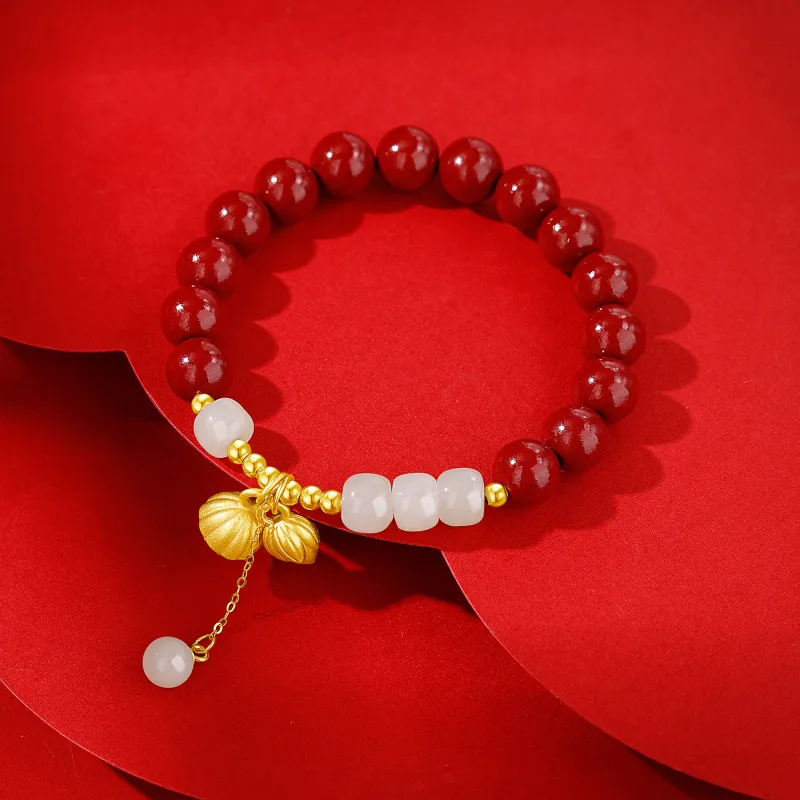 Lao Feng Xiang Cinnabar Sterling Silver 990 Beaded Bracelet Unisex-2