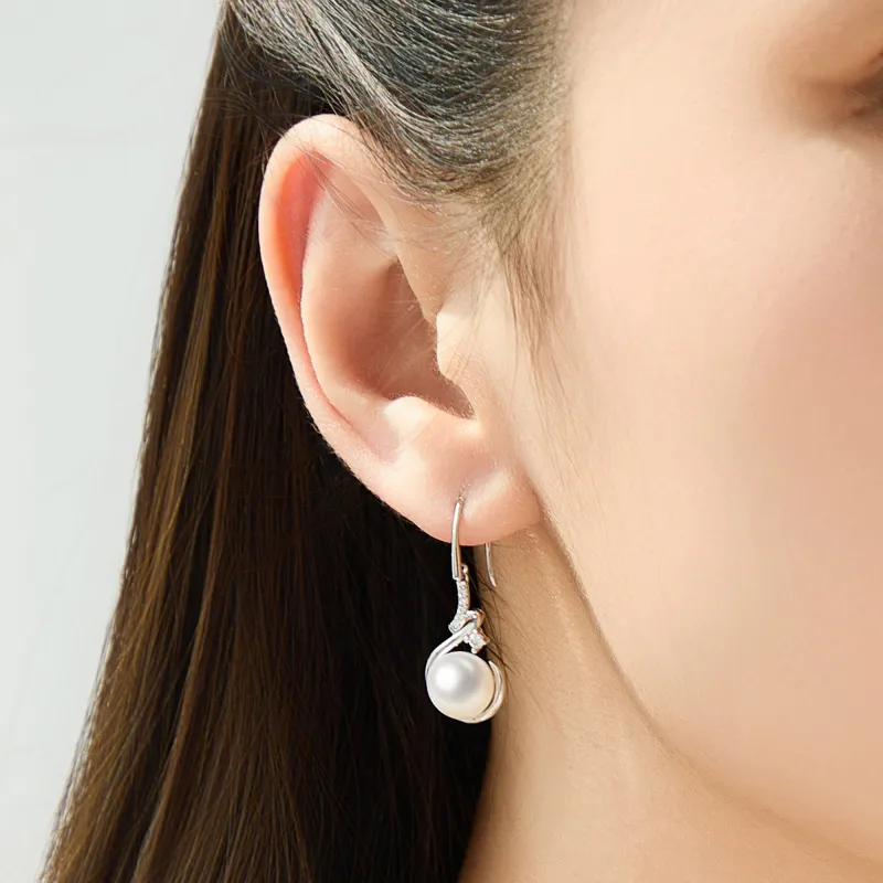 Lao Feng Xiang Pearl S925 Sterling Silver Hoop Earrings Women's-4