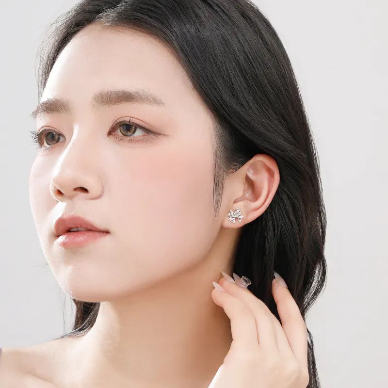 Lao Feng Xiang S925 Sterling Silver Stud Earrings For Women's Women's-6