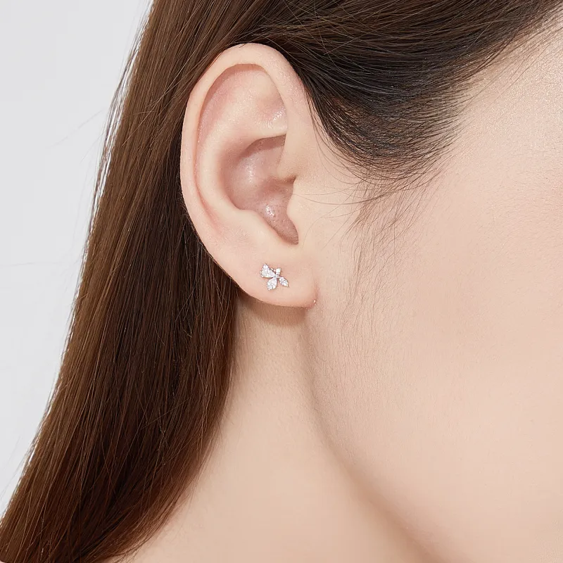 Lao Feng Xiang S999 Fine Silver Stud Earrings Women's-3