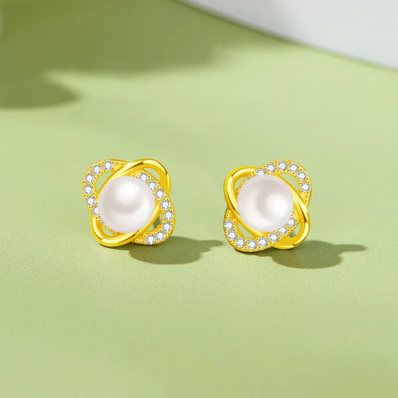 Lao Feng Xiang Pearl Stud Earrings Women's-1