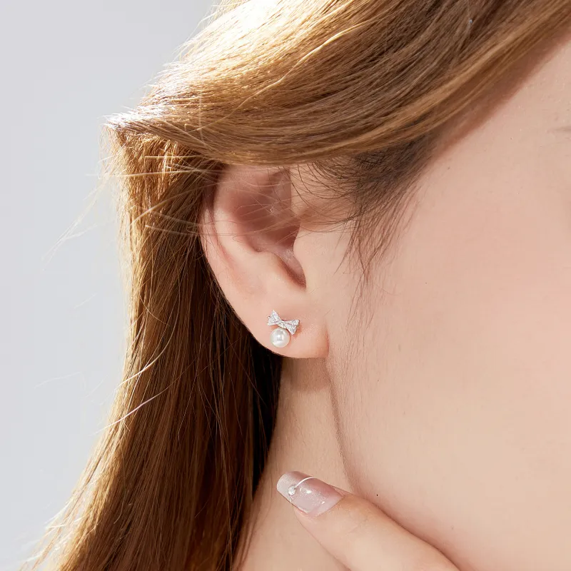 Lao Feng Xiang S925 Silver Stud Earrings Women's-6