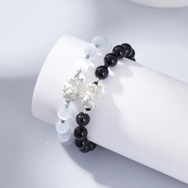 Lao Feng Xiang S999 Fine Silver Sterling Silver Beaded Bracelet Pair Unisex Box-17
