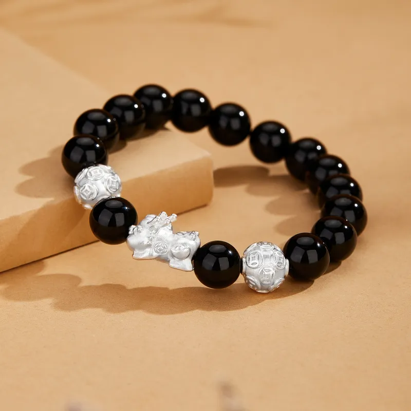Lao Feng Xiang S999 Fine Silver Sterling Silver Beaded Bracelet Pair Unisex Box-11