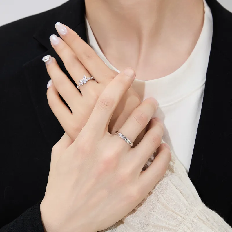 Lao Feng Xiang S925 Silver Ring Pair Unisex-4