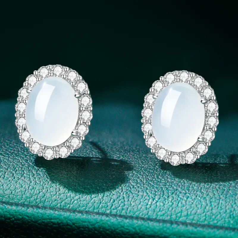 Lao Feng Xiang Chalcedony Stud Earrings Women's-3
