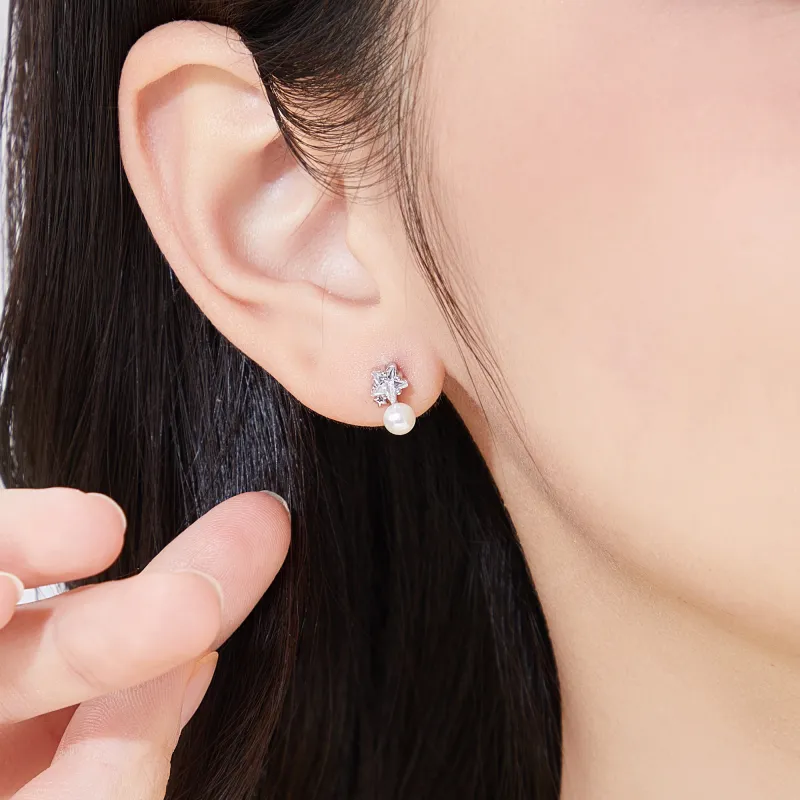 Lao Feng Xiang S925 Sterling Silver Stud Earrings For Girlfriend Women's-4