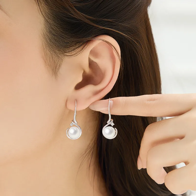 Lao Feng Xiang Pearl S925 Sterling Silver Hoop Earrings Women's-6