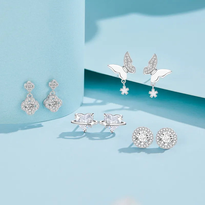 Lao Feng Xiang S999 Silver Sterling Silver Stud Earrings Women's-3