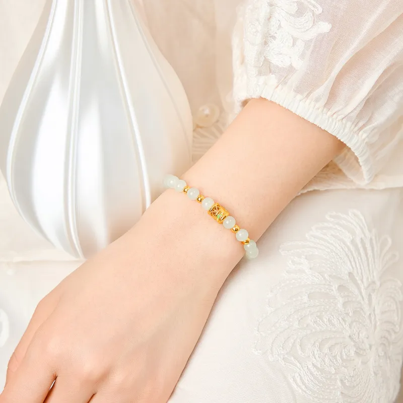 Lao Feng Xiang Hetian Jade Bracelets Pale Greenish White Jade Women's-5