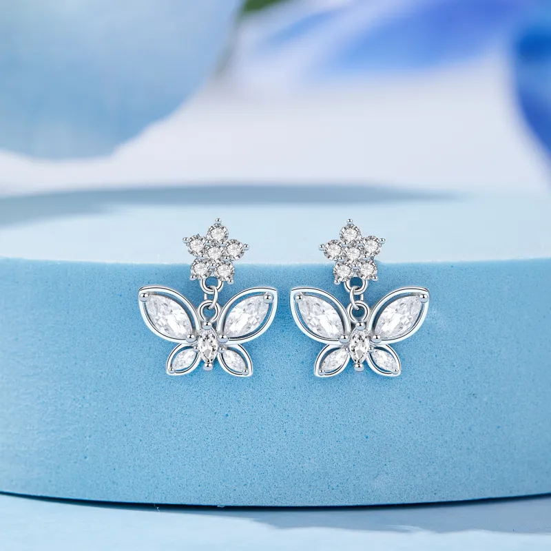 Lao Feng Xiang S925 Sterling Silver Stud Earrings Women's-5