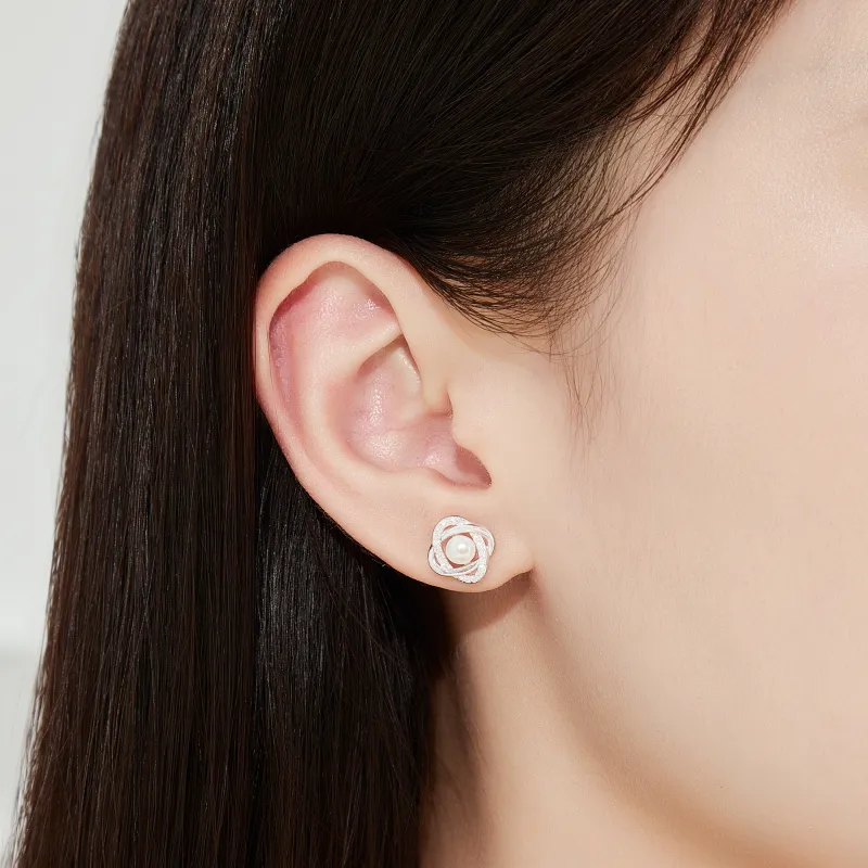 Lao Feng Xiang Pearl Stud Earrings Women's-4