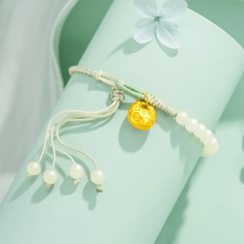 Lao Feng Xiang Hetian Jade Bracelets Pale Greenish White Jade Women's-1