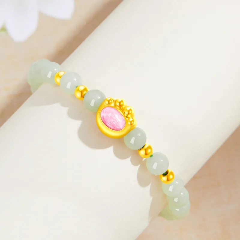 Lao Feng Xiang Hetian Jade Bracelets Green Jade Women's-2