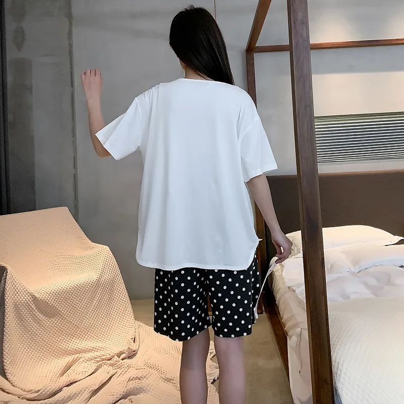 WOLFSFUL Pajama Set Women's White Polka Dots-1
